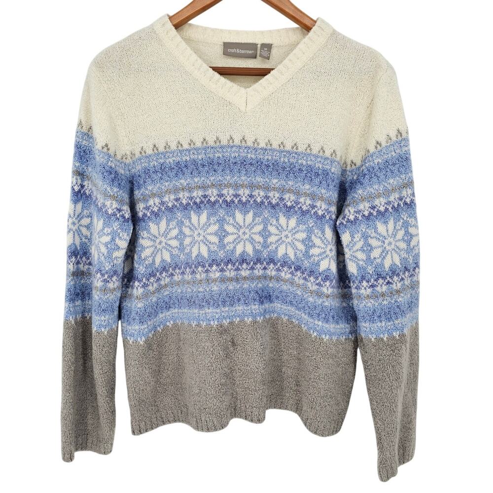 VTG Croft & Barrow Blue Fair Isle Sweater Snowflake Nordic Soft Winter M Holiday